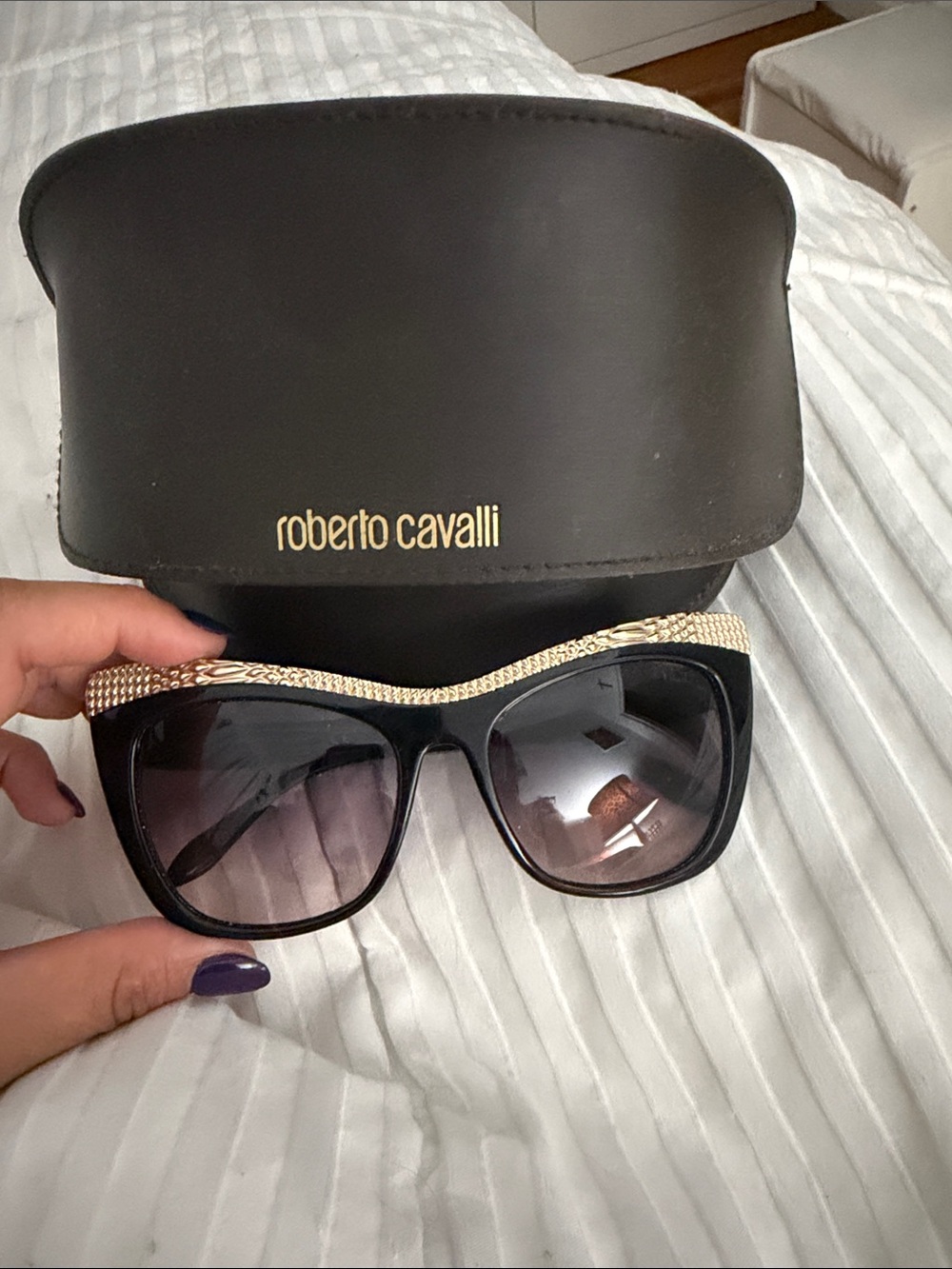 Roberto Cavalli Black Sunglasses with Gold Accents